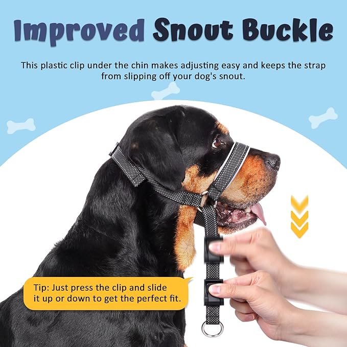 BARKLESS Dog Head Collar, Soft No Pull Head Halter, Reflective Muzzle Leash with Safety Link, Adjustable Headcollar, Padded Nose Leash for Large Medium Dogs Training Walking (Black, M)