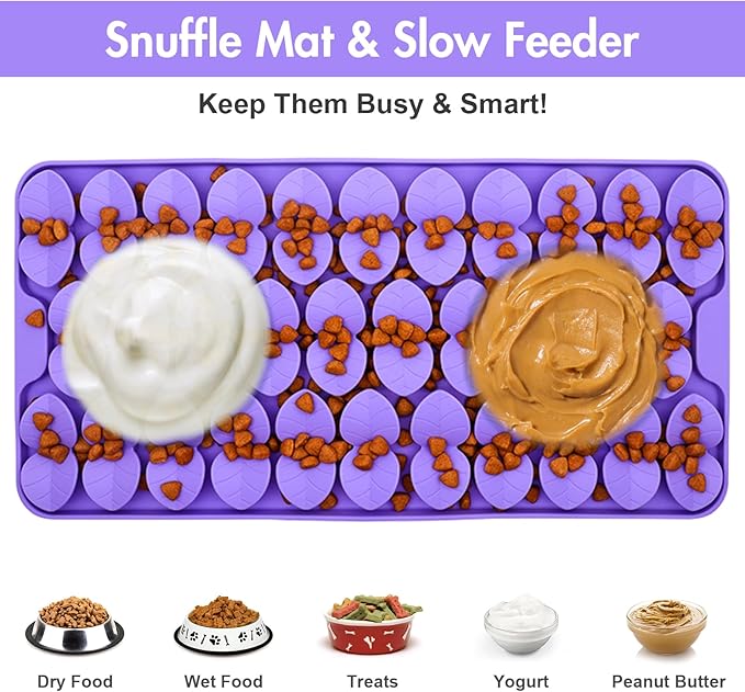 Silicone Snuffle Mat for Large Dogs, Dog Lick Mat Slow Feeder, Pet Licking Treat Mat with Suction Cups for Smell Training Slow Eating, XL Purple