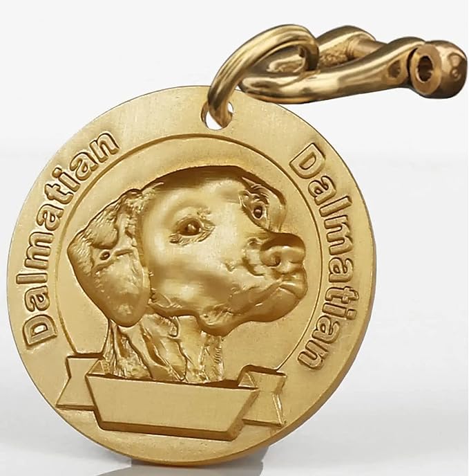 Vintage Pure Copper Pet ID Tags,Personalized Dog Tags,Three-Dimensional Relief Pet Pattern,Lettering on The Front and Back,Custom Pet Tags (B37-Dalmatian)
