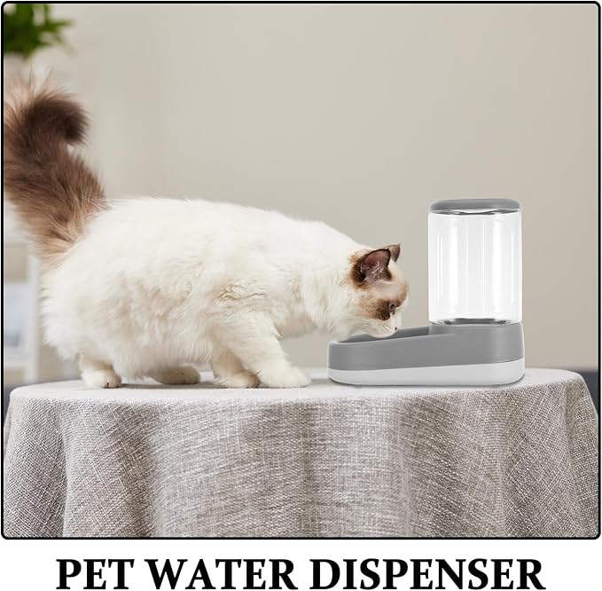 Automatic Pet Feeder and Gravity Water Dispenser Set for Small to Medium Dogs and Cats, No-Spill Food and Drinking Bowl in Elegant Gray, Suitable for Puppies and Kittens