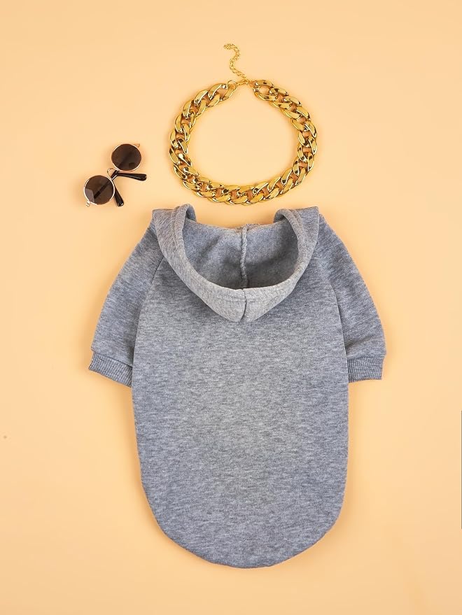 QWINEE 3Pcs Dog Hoodie Cat Apparel Dog Custume Set with Necklace and Sunglasses Pet Clothes for Puppy Small Medium Dogs Cats Grey M