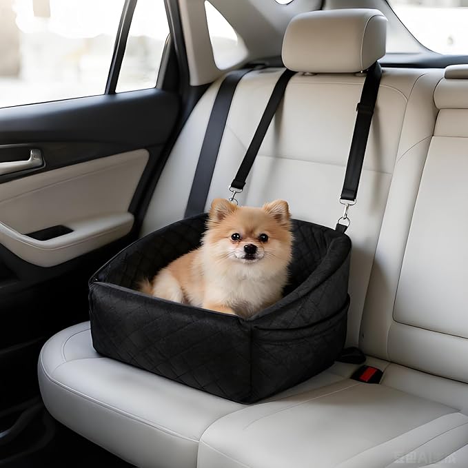Dog Booster Car Seat, Comfy Dog Bed for Car with Safety Belt and Storage Pockets, Detachable Washable Pet Car Seat for Small Medium Sized Puppies Cats Under 30-35 LB
