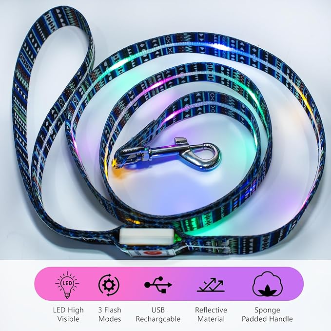 Light Up Dog Collar+LED Dog Leash,Rechargeable Waterproof LED Dog Collar Set,1.5m,3 Lighting Modes for Medium Large Dogs Walking at Night(1.5m Leash+10-25in Collar Can be Crop)