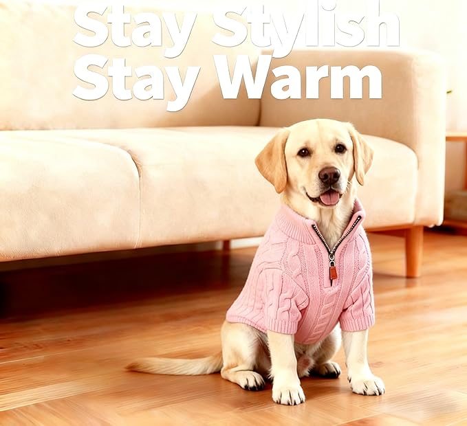 Small/Medium Dog Sweater, Warm Dog Winter Coat w/Sleeves, Comfortable High Neck Premium Dog Clothes for Labrador-Best for Holidays, Daily Walks XL Pink