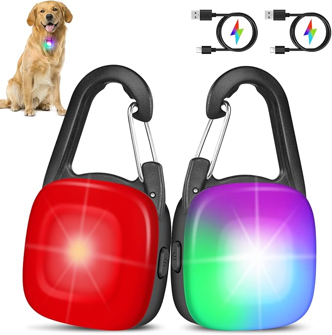 Dog Collar Light, 2 Pack Rechargeable Dog Light Clip On, 80LM Brightness 4 Color Modes Dogs Lights for Night Walking, Waterproof Pet Camping Essentials for Running, Cycling, Hiking (Black)