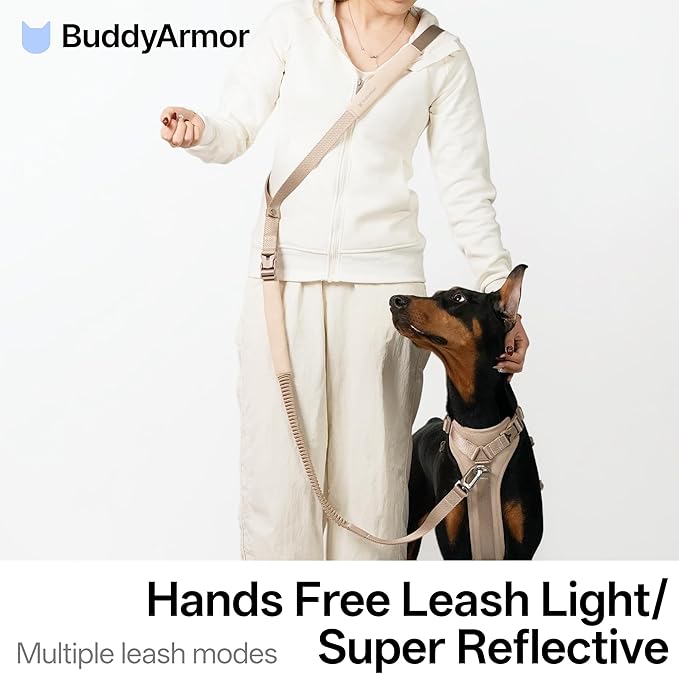 Hands Free Dog Leash Adjustable Versatile Crossbody Waist Dog Leash Reflective Comfortable Padded Handles Shock Absorbing Walking Lead for Small Medium Large Dogs (Super Reflect-Earth, M)