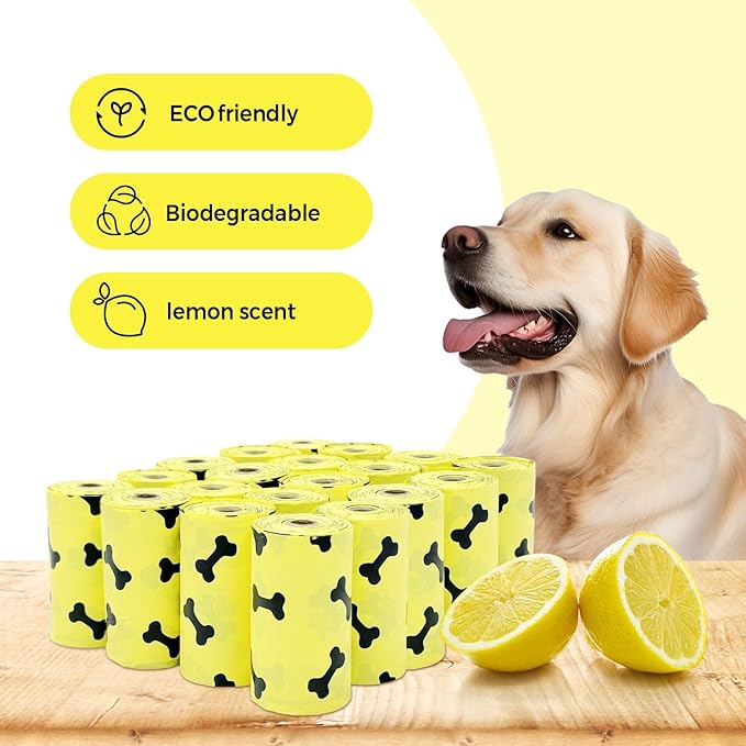 Compostable Dog Poop Bags – 300 Lemon Scented Corn Starch Blend Bags – Biodegradable, Leak-Proof & Extra Thick Pet Waste Bags for Dog – Eco-Friendly Puppy Poop Bag, Pet Supplies