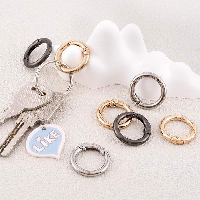Spring O Rings,Round Spring Snap Keyring, Metal Carabiner Clips for Keychain Handbag Purse Dog