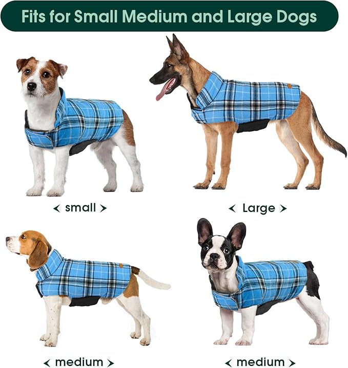 Kuoser Waterproof Dog Coat, Reversible Dog Jacket for Large Dogs, Adjustable Durable Doggie Winter Coat for Groowing Puppies Warm Puppy Cold Weather Apparel, Blue L