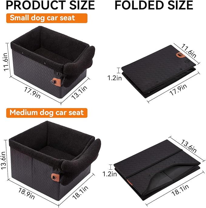 Dog Car Seat for Small Dogs,PU Leather Pet Car Seat Boosters,Puppy Cat Carseats with Washable Removable Cover(Black, Small)