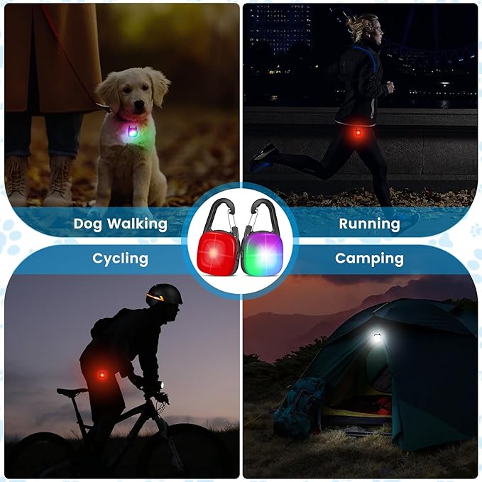 Dog Collar Light, 2 Pack Rechargeable Dog Light Clip On, 80LM Brightness 4 Color Modes Dogs Lights for Night Walking, Waterproof Pet Camping Essentials for Running, Cycling, Hiking (Black)