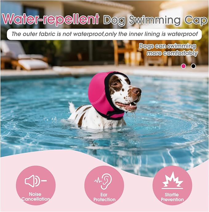 Dog Calming Hoodie Water Resistant,Adjustable No Shake Ear Wraps for Dogs,Anxiety Relief & Noise Protection,Pet Ear Cover Muffs for Swimming,Firework,Grooming,Thunderstorms,Bathing,Rosered,S