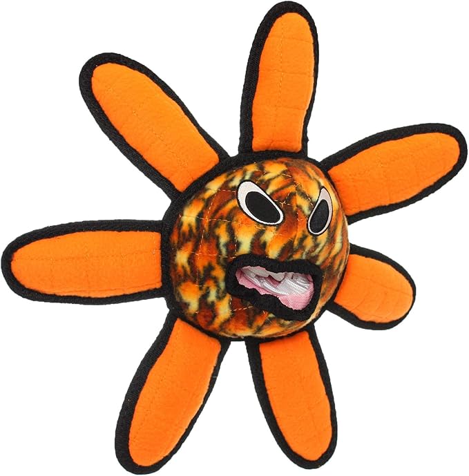 TUFFY® - World's Tuffest Soft Dog Toy - Alien - Multiple Layers. Made Durable, Strong & Tough. Interactive Play (Tug, Toss & Fetch). Machine Washable & Floats. (Ball Fire Flower, Large 2 Pack)