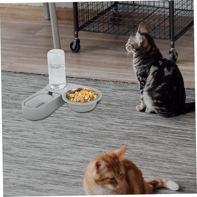 Kisangel Stainless Steel Cat Bowl Automatic Feeder Dispenser Pet Food Water Dispenser
