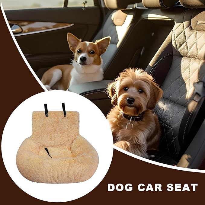 Small Dog Car Seat,Plush Cat Booster Car Seat - Non-Slip Travel Bed Pet Cushion for Traveling Camping Kitten Road Trip Daily Commuting Vet Visit Adventures