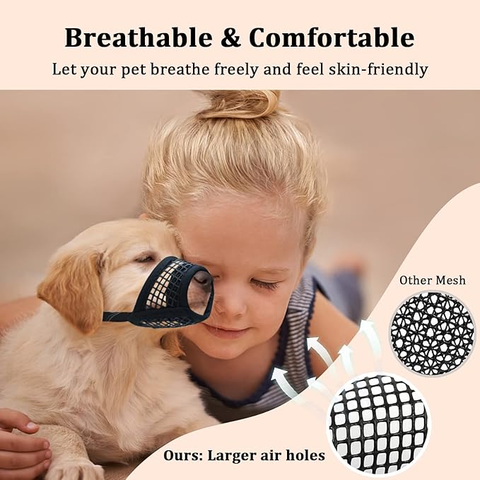 Mayerzon Dog Muzzle, Soft Mesh Muzzles for Small Medium Large Dogs Chihuahua Poodle Husky Labrador Retriever, Breathable Dog Mouth Guard for Biting Chewing Grooming, Allow Panting Drinking(M, Black)