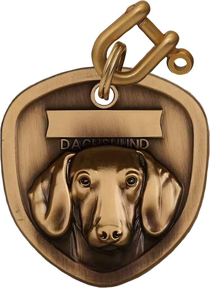 Vintage Pure Copper Pet ID Tags,Personalized Dog Tags,Three-Dimensional Relief Pet Pattern,Lettering on The Front and Back,Custom Pet Tags (A24-Dachshund)
