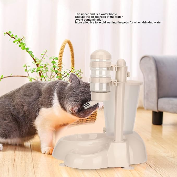 Automatic Dog Feeder and Water Dispenser, Automatic Feeders Dispenser with Liftable Dog Water Bottle, Multifunctional Pet Feeder and Water Dispenser for Small Dogs Cats