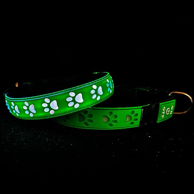 Subversive USB-C led Light up Dog Collar, Subversive 3D Cross Design Comfortable and Soft Material,Multicolored Lighting (PAW-Green, L(19.7-23.6"))