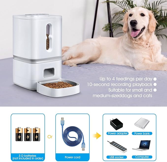 7L Automatic Dog Cat Feeder, Timed Dog Cat Feeder, Automatic Food Dispenser for Dogs Cats, Auto Dog Cat Dry Food Dispenser with Voice Record