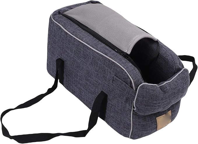 SUNGOOYUE Center Console Dog Car Seat with Leash Attachment, Portable Handle Design for Travel Camping with Small Dogs, Soft Linen Fabric Pet Bed 19.3 X 8.3 X 9.8 Inches