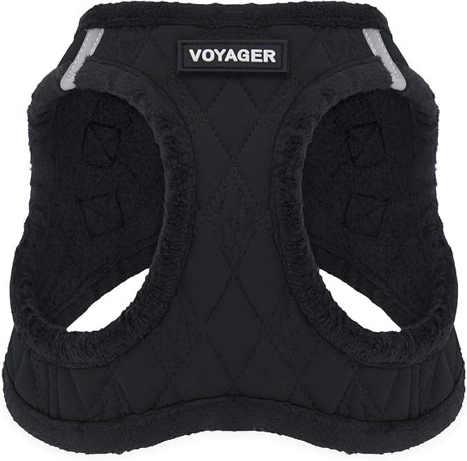 Best Pet Supplies - All Weather Plush, Reflective, No Pull Harness for Small, Medium Dogs, Cats - Secure with Hook & Loop Fastener, Buckle, Double D-Rings - Black Plush, M