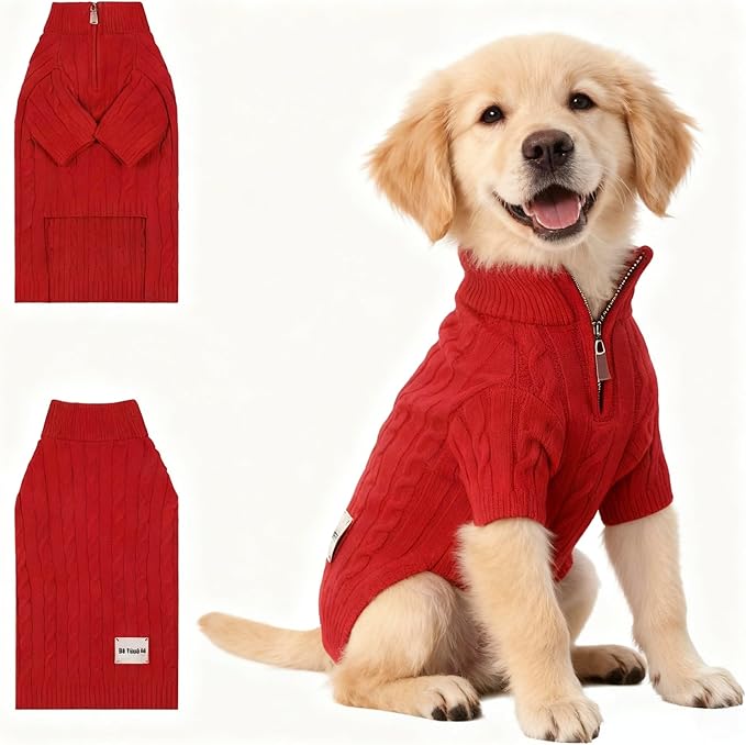 Small/Medium Dog Sweater, Warm Dog Winter Coat w/Sleeves, Comfortable High Neck Premium Dog Clothes for Golden Retriever-Best for Holidays, Daily Walks XXL Red