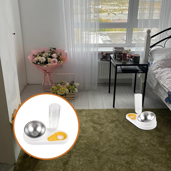 Automatic Pet Feeder and Water Dispenser, Anti-Spill Dog and Cat Food Bowl, White Household Puppy Feeder for Stable Feeding and Drinking