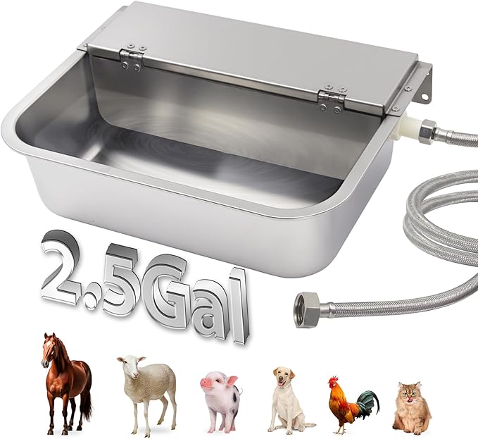 2.5 Gal Automatic Water Dispenser for Dogs, Indoor&Outdoor Self Filling Dog Waterer Feeder Large Stainless Steel Water Bowl Dispenser for Livestock and Chicken,Fit 3/4'' GHT Faucet