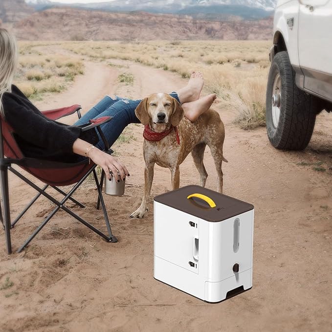 Automatic Cat Dog Food Dispenser, Large Capacity Pet Feeder with Sealing Technology for Food Storage, Timed Auto Feeding for Home Travel (Dark Brown)