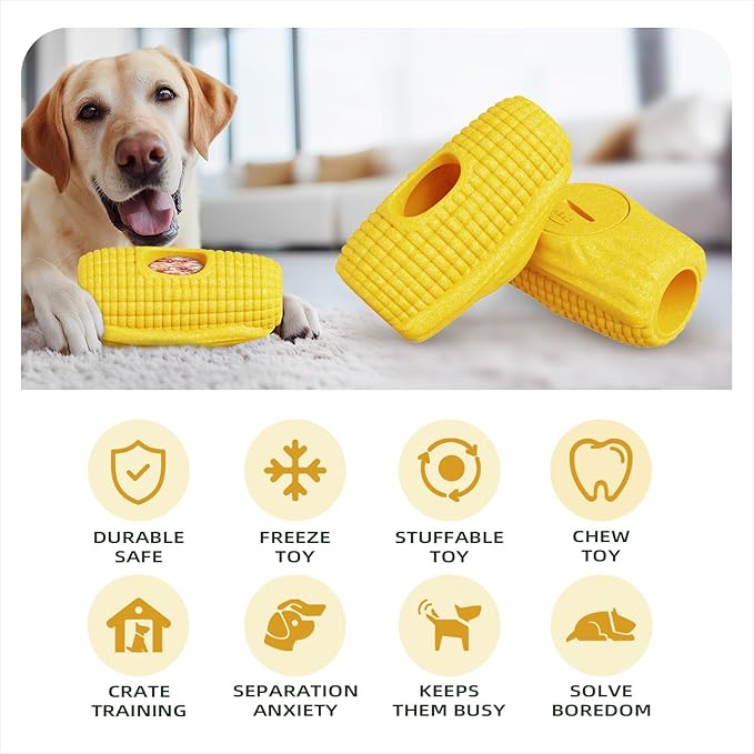 Interactive Dog Toys for Aggressive Chewers, Indestructible Dog Chew Corn Stick Enrichment Toy for Large Medium Dogs, Frozen Dog Treat Holder for Boredom to Keep Them Busy, Reduce Anxiety