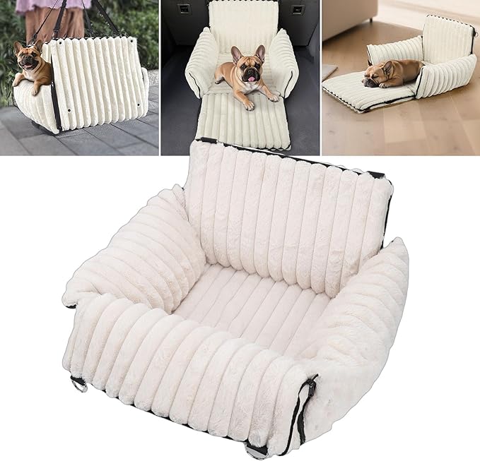 Pssopp Dog Car Seat, Foldabble Detachable Washable Portable Pet Car Seat Booster with Semi Enclosed Design for Pet Travel