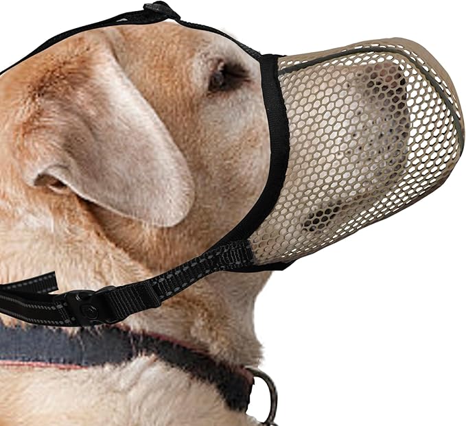 Dog Muzzle, Breathable Soft for Large Dogs to Anti & Prevent Barking Biting Chewing, Reflective & Adjustable Basket Muzzle with Air Mesh for Doberman Brown XL