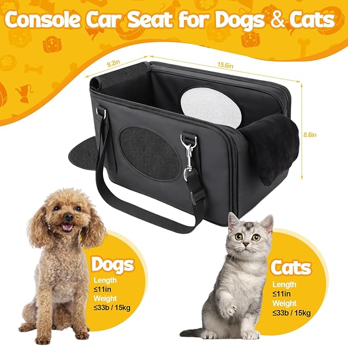 BABORUI Center Console Dog Car Seat, 3-in-1 Portable Pet Carrier, Cat Car Seat with Zipper Fold Storage, Travel Ride Companion for Cats