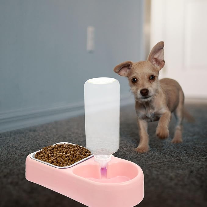 Cabilock Hanging Pet Feeder Bowl Set with Automatic Water Refill, Detachable Dog and Cat Cage Bowls, Anti-Skid Puppy Water Dispenser for Indoor Use, Pink