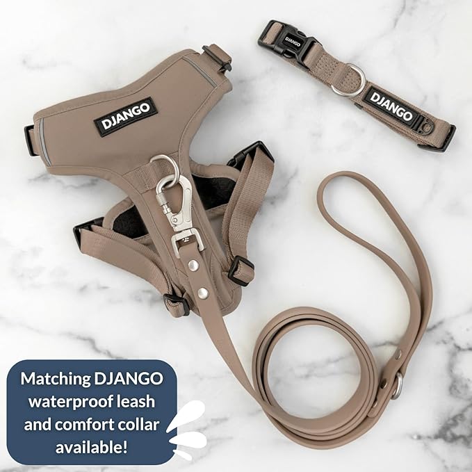DJANGO Tahoe No Pull Dog Harness – Escape-Proof Dog Harness for Medium & Large Dogs with Front & Back Clips for Everyday Use – Adjustable, Padded, Reflective, Secure, Easy On/Off – Sandy Beige, Large