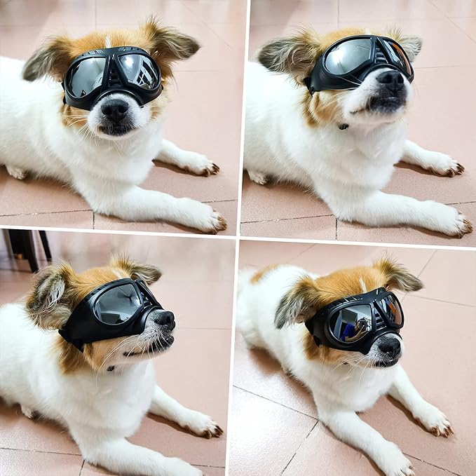Namsan Dog Goggles Small Breed, Wide Snout & Soft Frame, Tactical Driving Sunglasses for Dogs Small to Medium Breed, Anti-UV Dog Eye Protection, Windproof Dustproof, Adjustable, Silver Lens