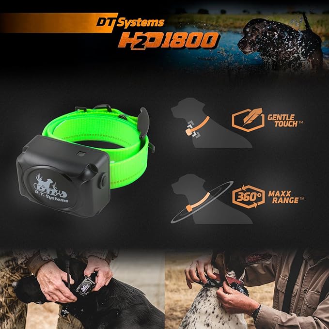 DT Systems H2O 1810, 1820, 1830 Plus Series Add-On/Replacement Collar Receiver, Waterproof Rechargeable Remote Hunting Dog Training Additional E-Collar, 1800-Yard Range, 16 Stimulation Levels, Green