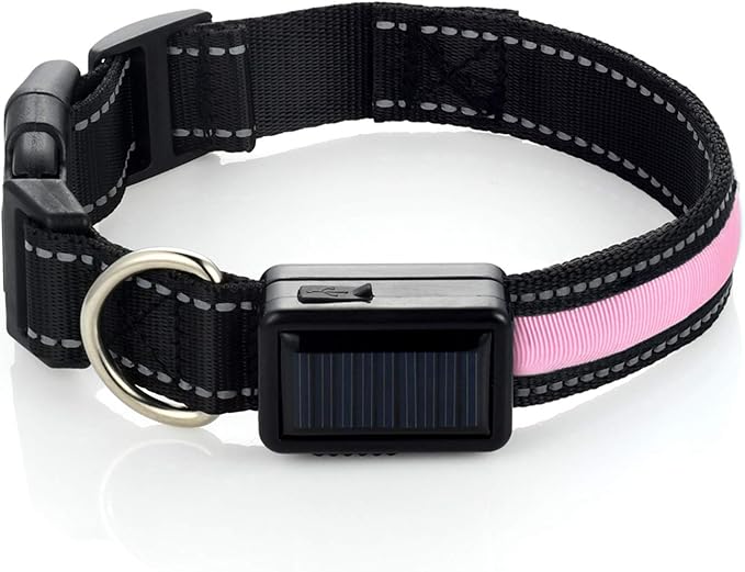 Avaner Reflective Dog Collar, Solar/USB Charging LED Light-up Pet Collar, Adjustable Nylon Collar for Dog