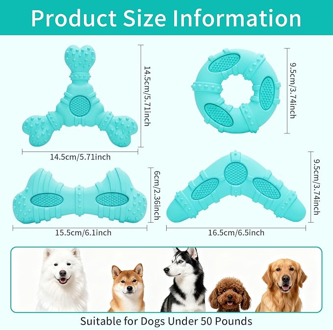 Dog Toys 4 Pack for Aggressive Chewers, Multifunctional Teeth Cleaning and Gum Massage for Puppy, Chew Toys with Natural Rubber for Small and Medium Dog(Blue)