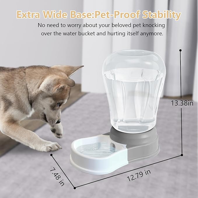 1.6 Gallon Automatic Dog Water Dispenser, Large Capacity Gravity Pet Water Bowl for Multiple Pets, BPA-Free Cat Water Feeder for Large Dogs, Refill Less Often, Grey