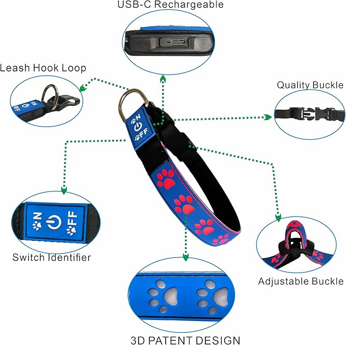 Personalized Dog Collar with Waterproof airtag Holder for Night Walk, USB C Rchargeable Light up, Adjustable Glowing Collar for Dogs (Pink 15MODES, XL(19.7-23.6"))