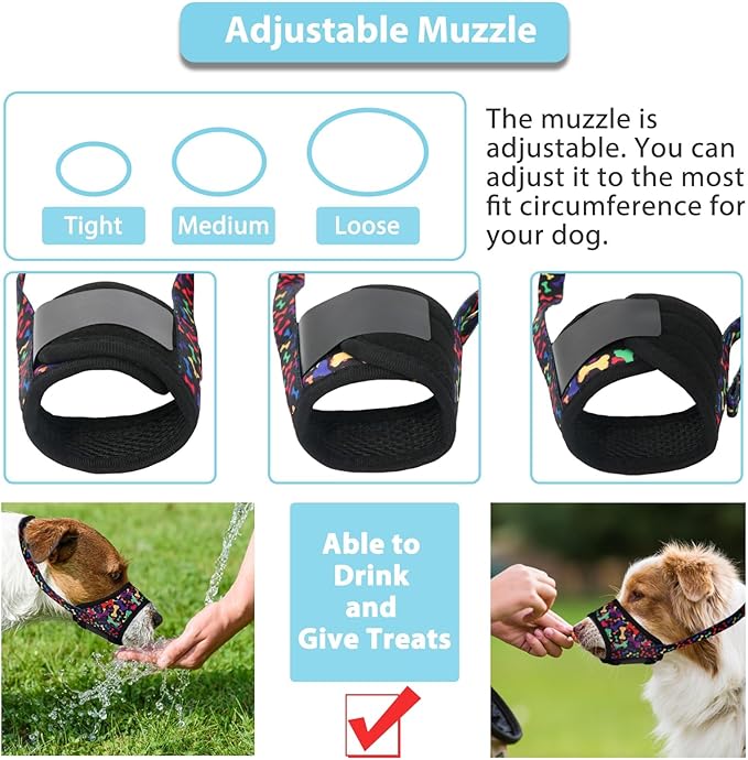 LUCKYPAW Dog Muzzle Anti Biting Barking and Chewing with Comfortable Mesh Soft Fabric and Adjustable Strap, Suitable for Small, Medium and Large Dogs(Black Bone,M)