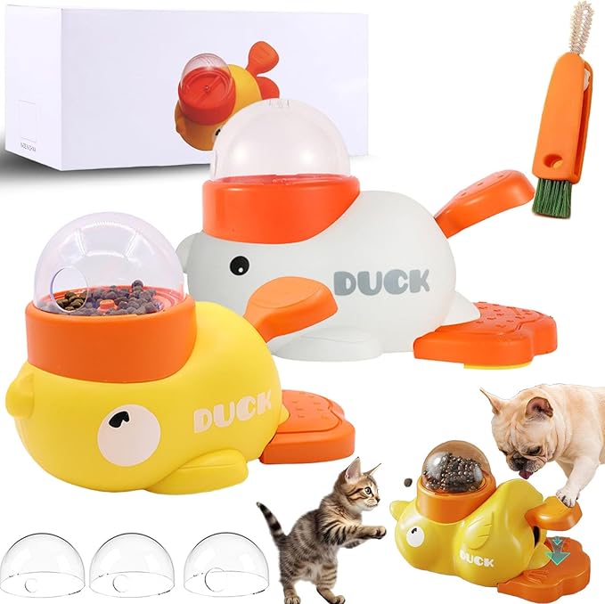 Dog Interactive Treat Dispenser, 2-in-1 Dog Treat Dispenser Toy, Duck Cat Treat Dispenser, Safe Kibble Dispenser Dog Toy, Adjustable Food Outlet for Small to Medium Cats and Dogs (Mixed Packaging)