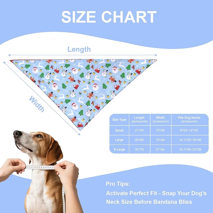 Christmas Dog Bandana for Large and X-Large Dogs - Reversible Red & Blue Santa Snowman Print Scarf - Adjustable Pet Costume for Holiday Photos & Gifts