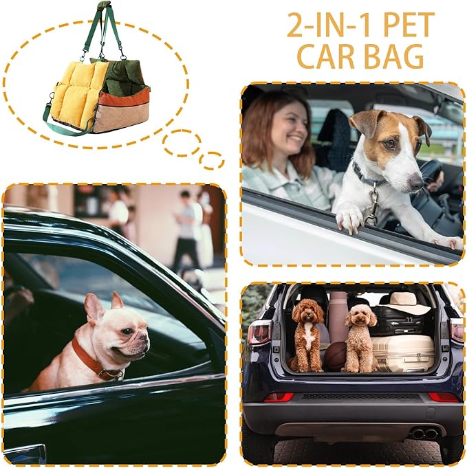 Dog Booster Car Seat - with Pockets and Seatbelt Soft 2-in-1 Pet Bed,Pet Car Seat | for Truck SUV Back Front Road Trip Daily Commute Puppy Indoor Golf Cart Outing Shopping Public