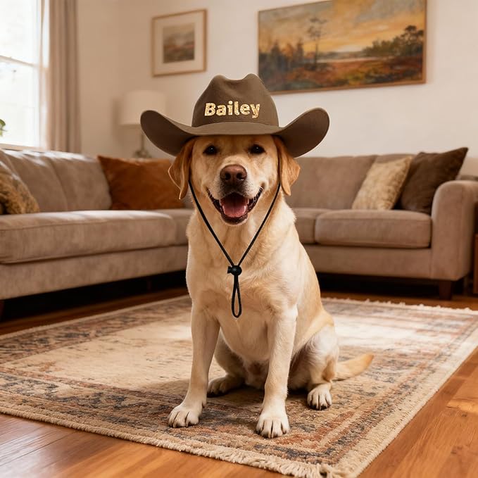 Personalized Dog Cowboy Hats with Name, Custom Cowboy Hat for Dog, Holiday Party Cowboys Costume for Puppy, Pet Tiny Cowboy Cap Birthday Gifts for Pet