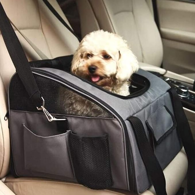 Pet Car Booster Seat Carrier Portable Travel Bag,Cat Small Dog Pet Puppy Travel Cage with Carry Straps,Collapsible Puppy Carrier Seat for Small Medium Pets Up to 22Bls