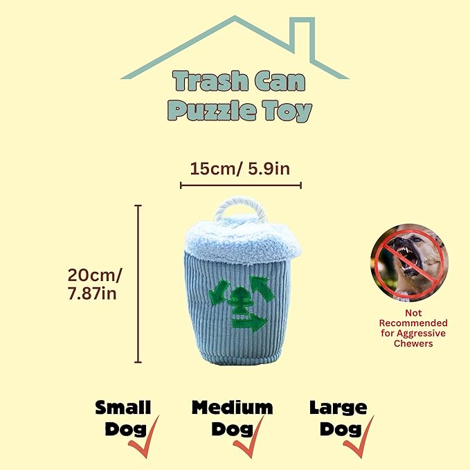 Dog Squeaky Toys, Plush Puzzle Dog Toy for Small Medium Large Dogs, Chew Fetch Brain Stimulating Toy, 3 Durable Small Dog Toys with a Big Trash Can