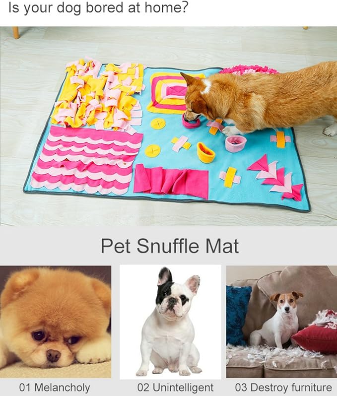 Dog Snuffle Mat Treat Blanket, Pet Puzzle Activity Mat for Stress Release, Nose Work Mat for Slow Feeding and Foraging Training Colorful